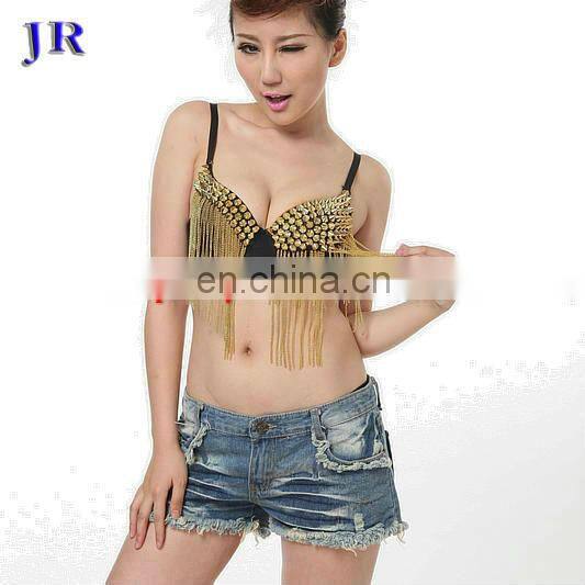 Egyptian style sexy belly dance bra with gold and silver rivet and metal tassel decoration YD-003#