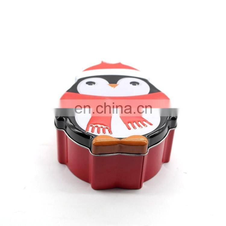 Cute penguin shaped irregular chirstmas gift packing metal tin box