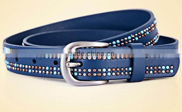 Fashion Unisex metal studded genuine leather belt in 28mm width of bule col