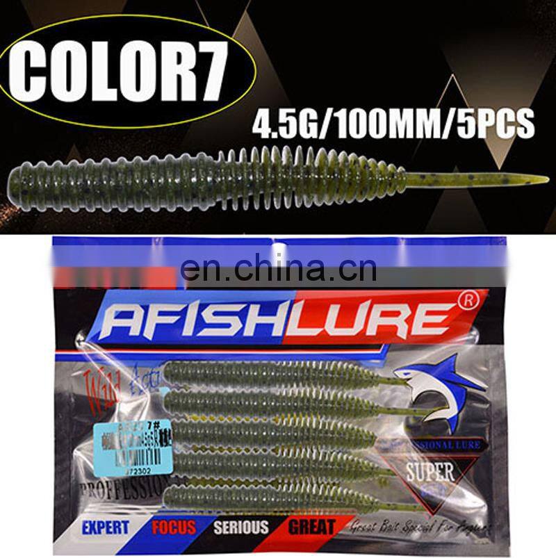 Amazon Wholesale 100mm 4.5g 5pcs/bag Screw Straight Tail Maggot Artificial Lure Fake Bait