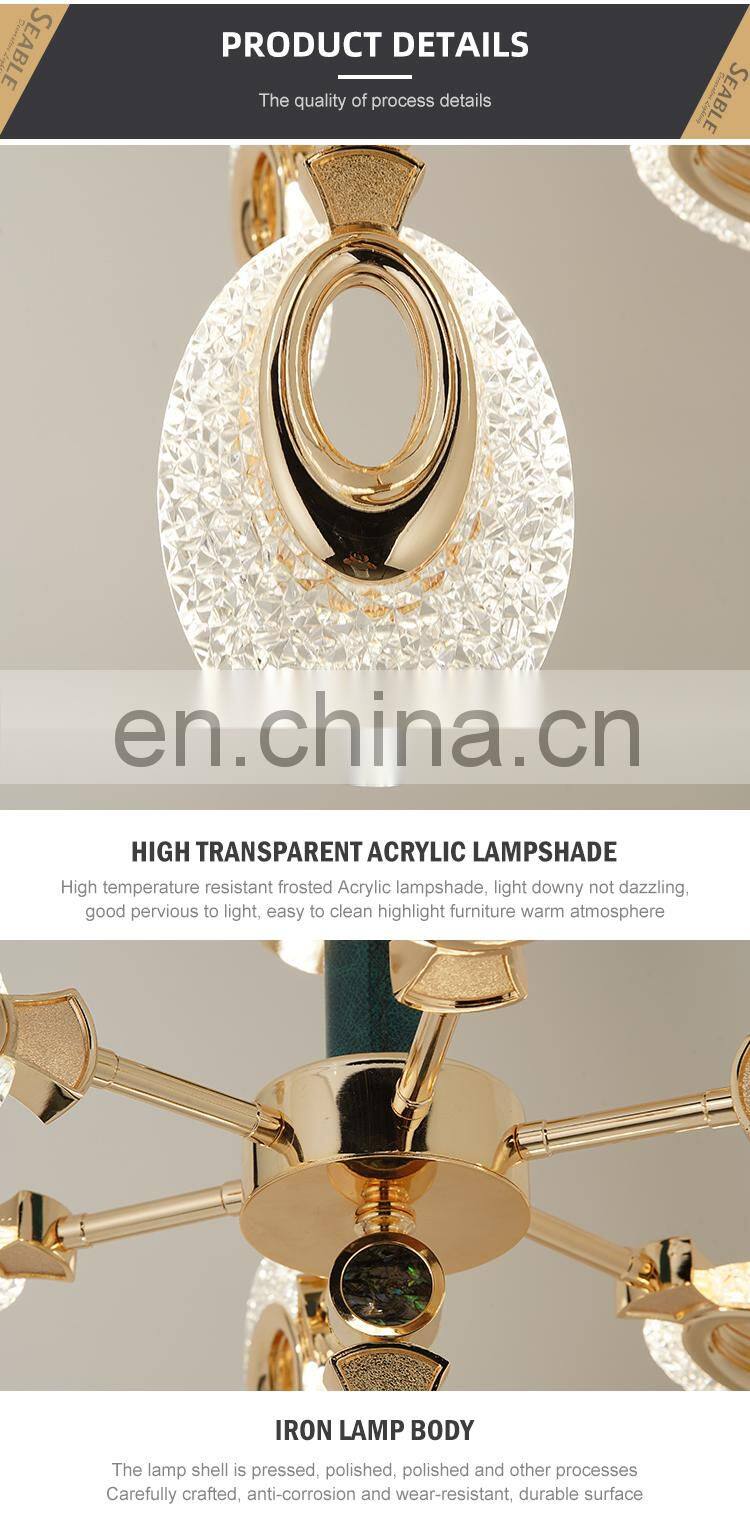 New Product Luxury Decoration Living Room Bedroom Iron Acrylic Indoor Gold LED Modern Pendant Lamp