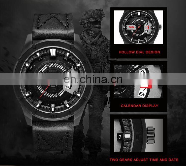 VAVA VOOM VA-201 Simple Leather Strap Calendar Auto Date Cheap Hand Watch Analog Display Quartz Watch For Men