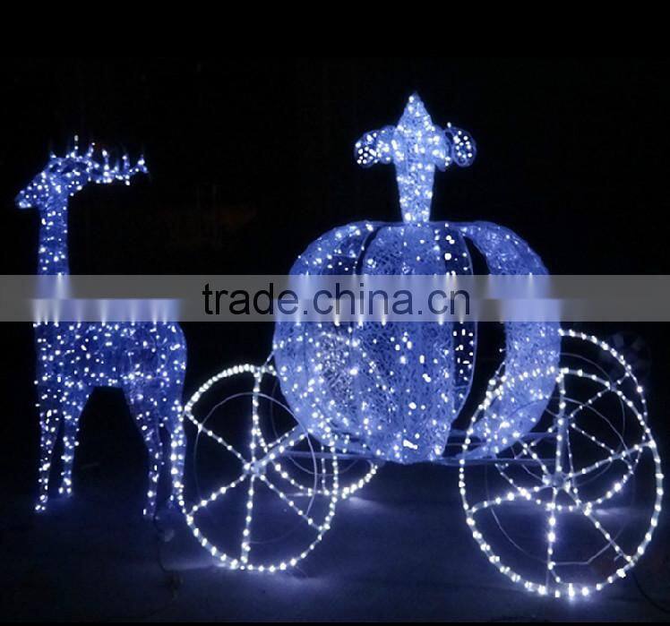 2015 outdoor lighted reindeer and pumpkin cart for xmas