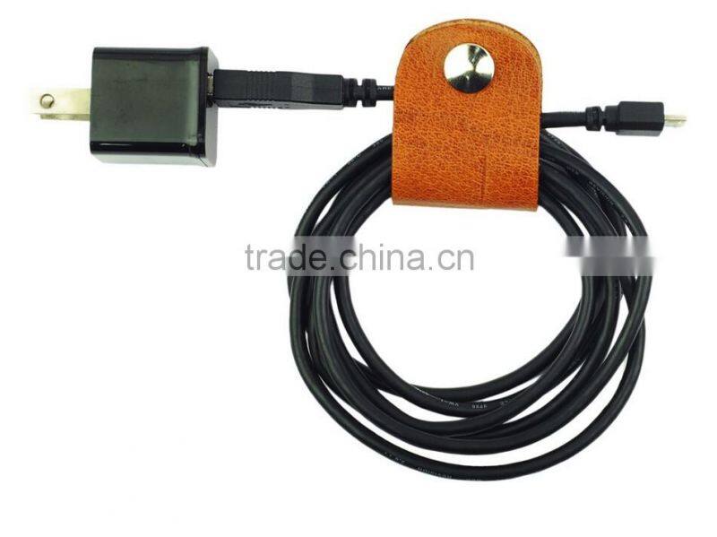 High Quality Gift Genuine Leather CLIPS Cable Tidy Data Cable Storage LEATHER CORD ORANGIZER