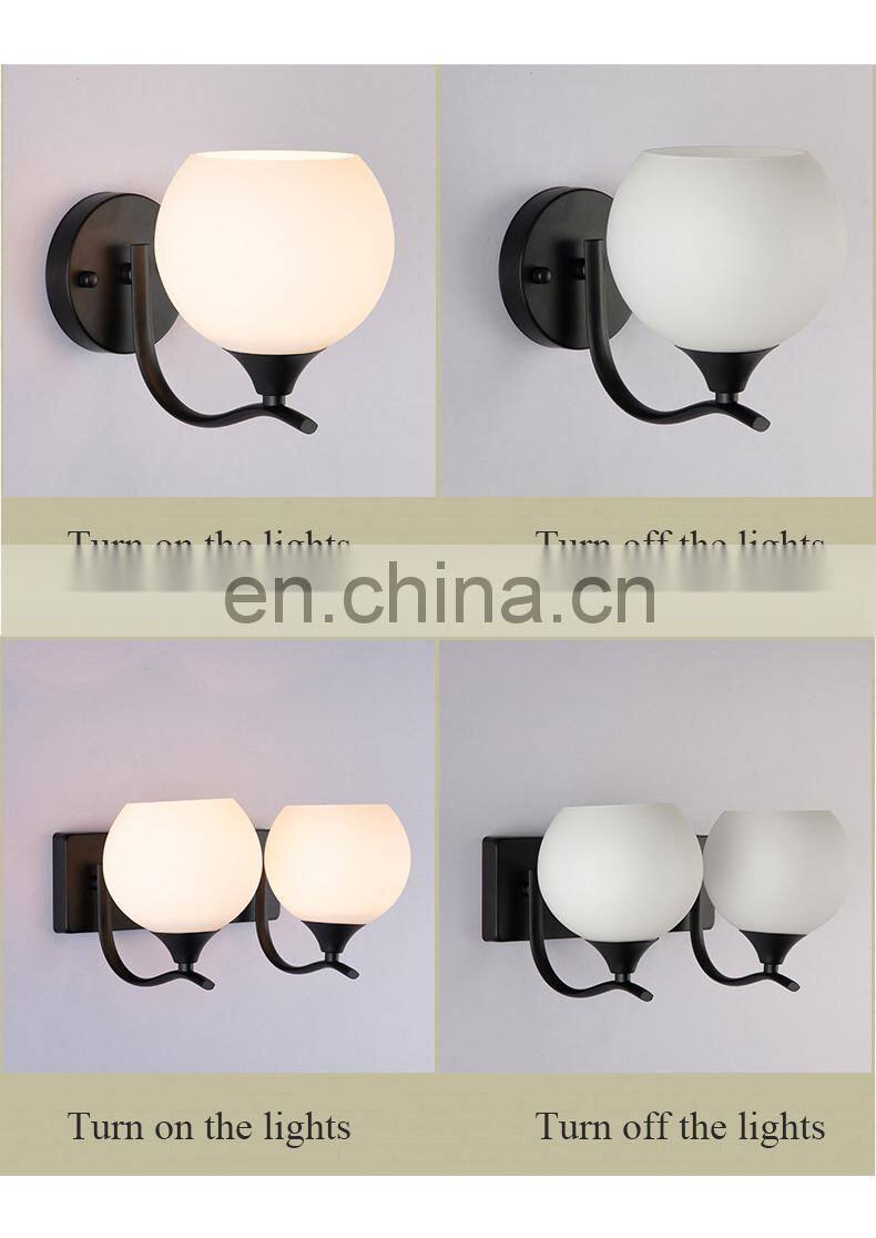 High Quality European Art Deco Reading Bedroom Loft E27 Glass Ball Black Luxury Bedside Led Modern Nordic Wall Lamp