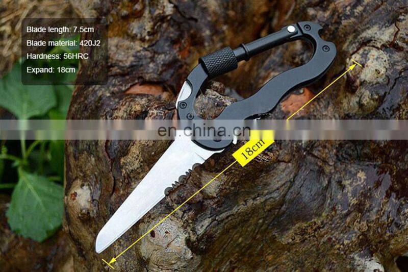 5 in 1 Multi Carabiner Hanging Buckle Tool EDC Gear Multifunctional Folding Knife Outdoor Camping Hiking Mountain Climbing Tool