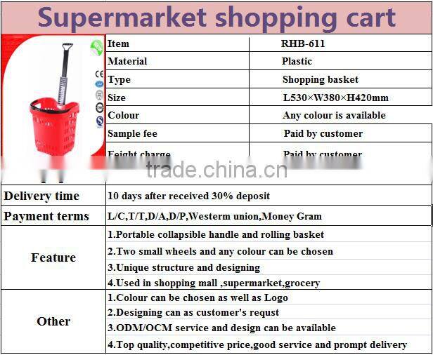 Handles plastic basket with wheels