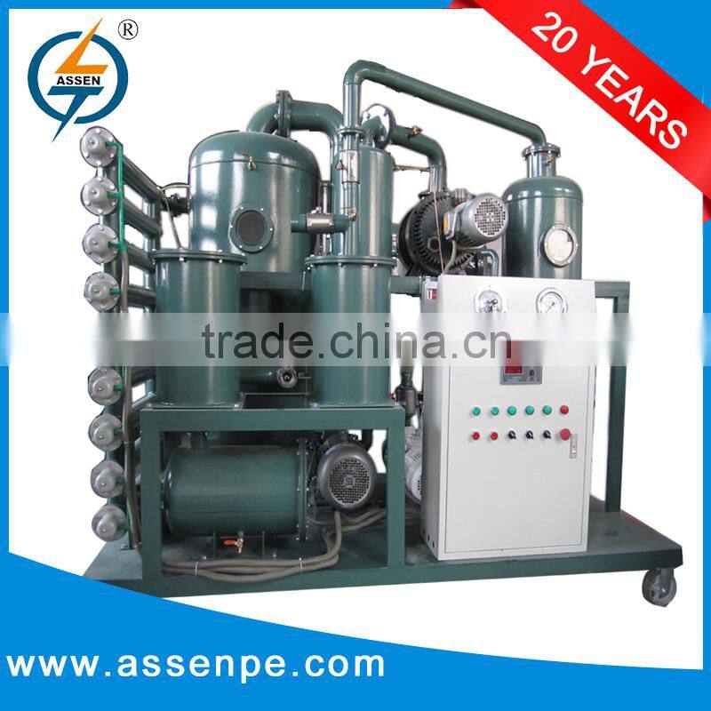 Low operating cost transformer oil regeneration device/ insulation oil decoloring machine