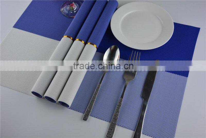 Newest PVC blue grid Placemat fashion pvc dining tab0le mat disc pads bowl plates coasters waterproof table cloth pad