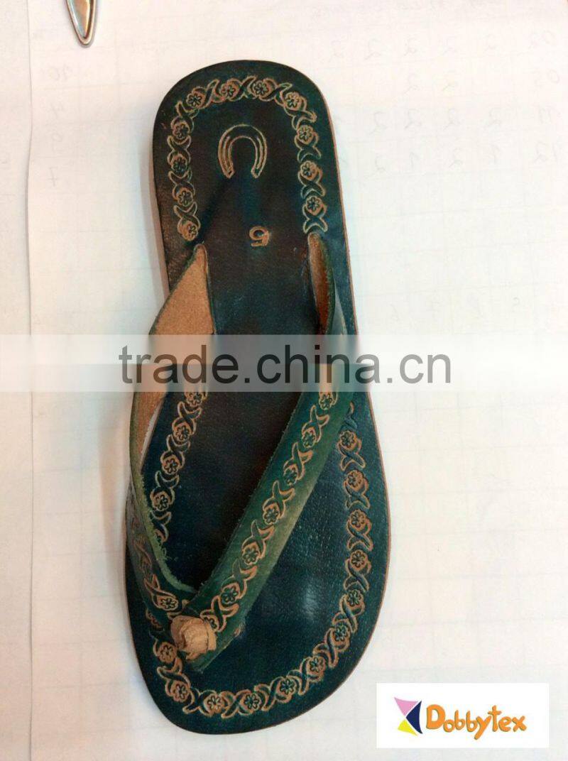 Dobbytex 1013 Green carved Handmade African Men Leather sandals Hmong/Mien/Miao/Summer