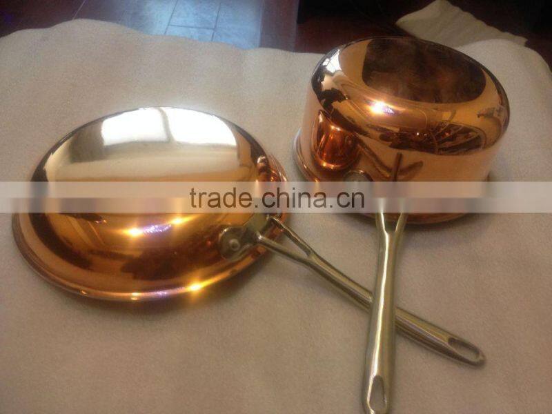 Copper Aluminum Non-stick Cookware Set Cooking Milk Pot Saucepan with Long S/S Handle