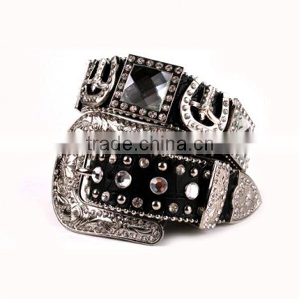 Wholesale Women's Rhinestone Studs Faux Hair Fleur De Lis Belts