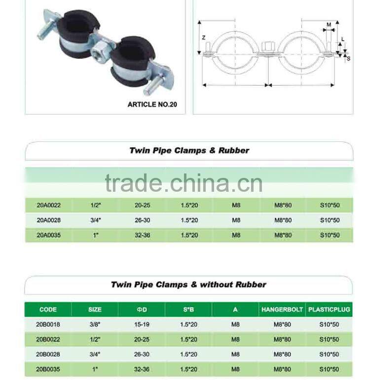 Twin pipe clamp without rubber