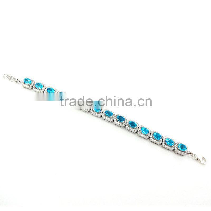 925 Solid Sterling Silver Natural Blue Topaz Rhodium bracelets Spring Look American Diamond bracelets Diamond bracelets
