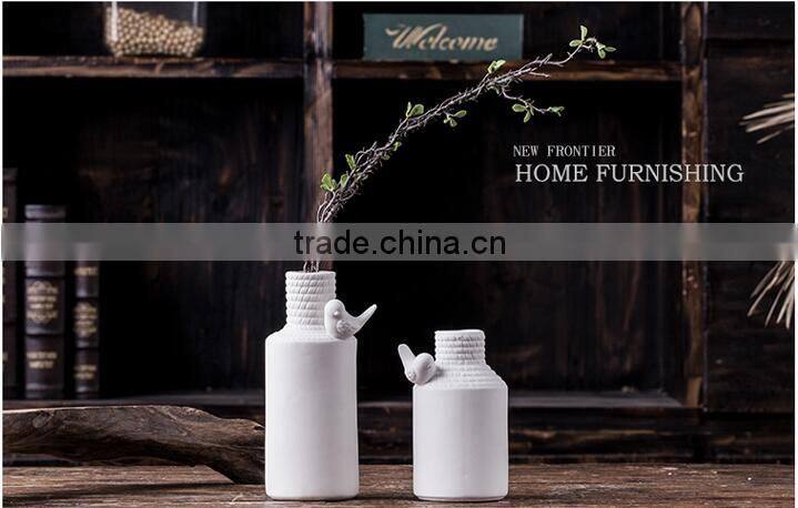 2016 new bird design porcelain vases plain white for hotel decor