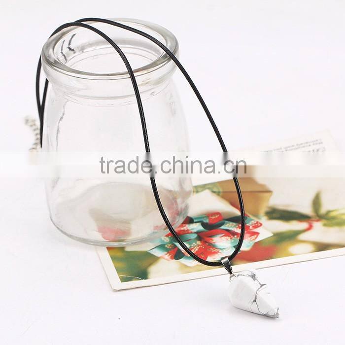 Fashion leather jewelry cone pendant wholesale natural stone necklace