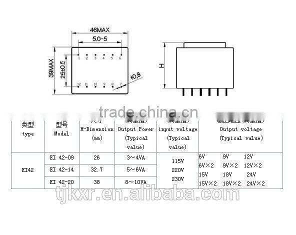 CE, ROHS, VDE, UL PCB mounted encapsulated 9V ac transformer