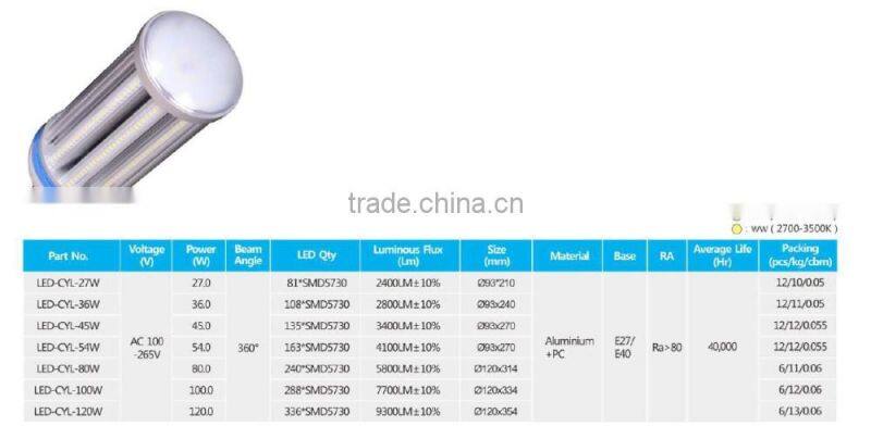 High quality ra80 2835smd 36w led corn light e27
