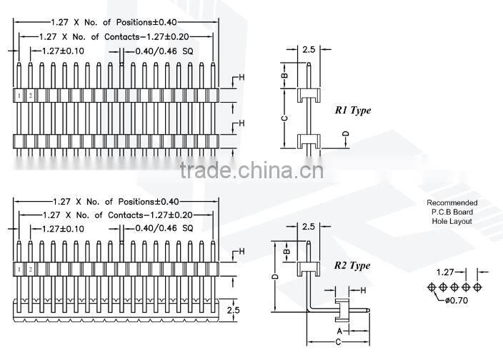 2.17mm Pitch Pin Header Single Row Right Angle Dip Type