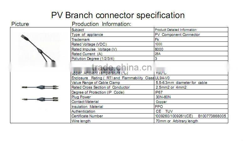 MC4 Y TYPE PV branch solar connector