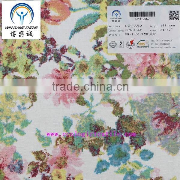 15*15 linen viscose blend printed fabric for shirt garment