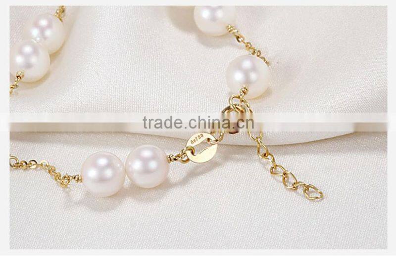 elegant women akoya white pearl charm bracelets 18k gold chain 17cm