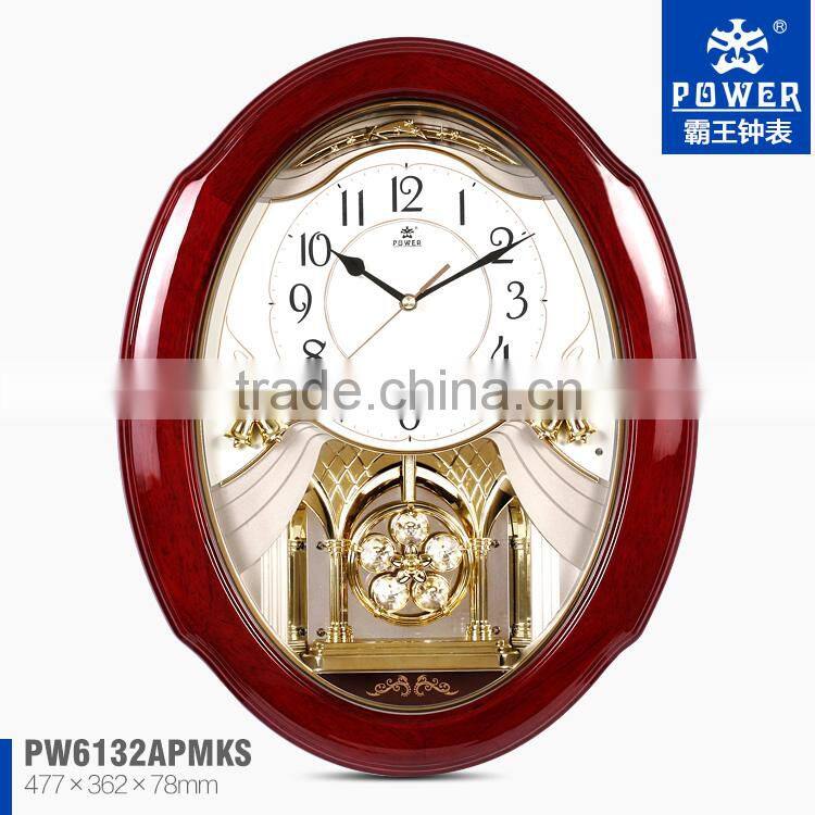 Wooden Case Large Decorative Big Pendulum Antique Wooden Wall Clock With 18 Music For Chiming And Sweep Quartz Clock Movement