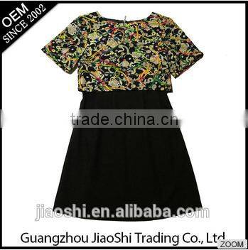 Latest dress designs fashional convenient False two-piece dress knitted fabrics chiffon girl dress for different figures