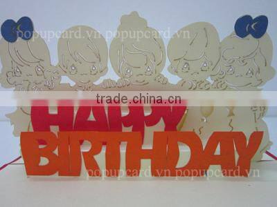 Little girl with birthday cake 3d hand made greeting card