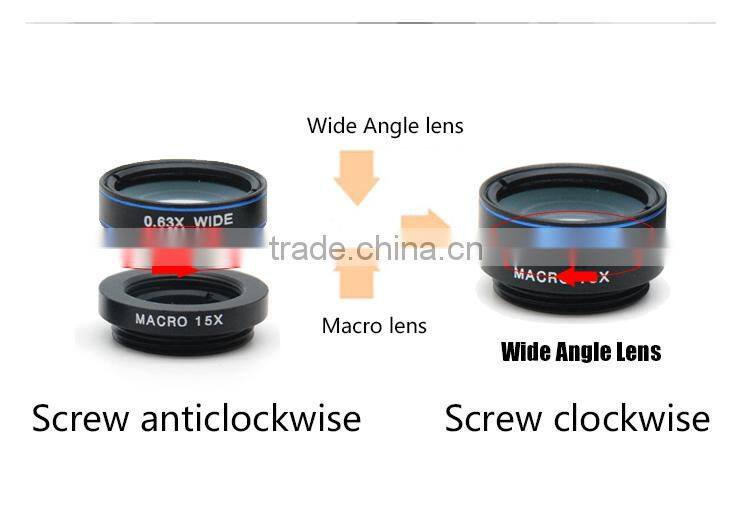 Christimas Gift 3 in1 Lens 198 Fisheye Lens Universal 0.63 Wide Angle 15 Micro Lens For iphone 5S 6S plus