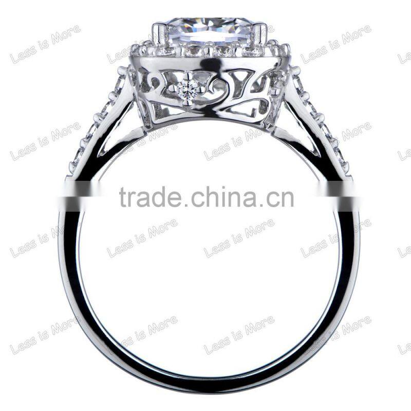 Silver CZ Halo Cushion Cut Engagement Ring with 8mm,10mm big cz or crystal stone