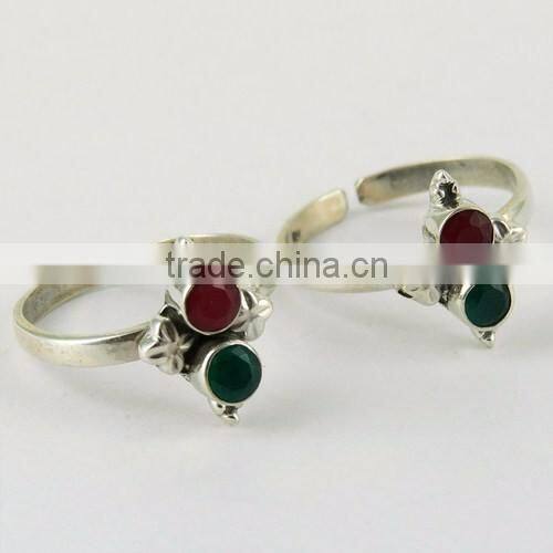 Be Better Red Onyx_Green Onyx_White CZ 925 Sterling Silver Toe Ring, Online Silver Jewelry, Unique Silver Jewelry
