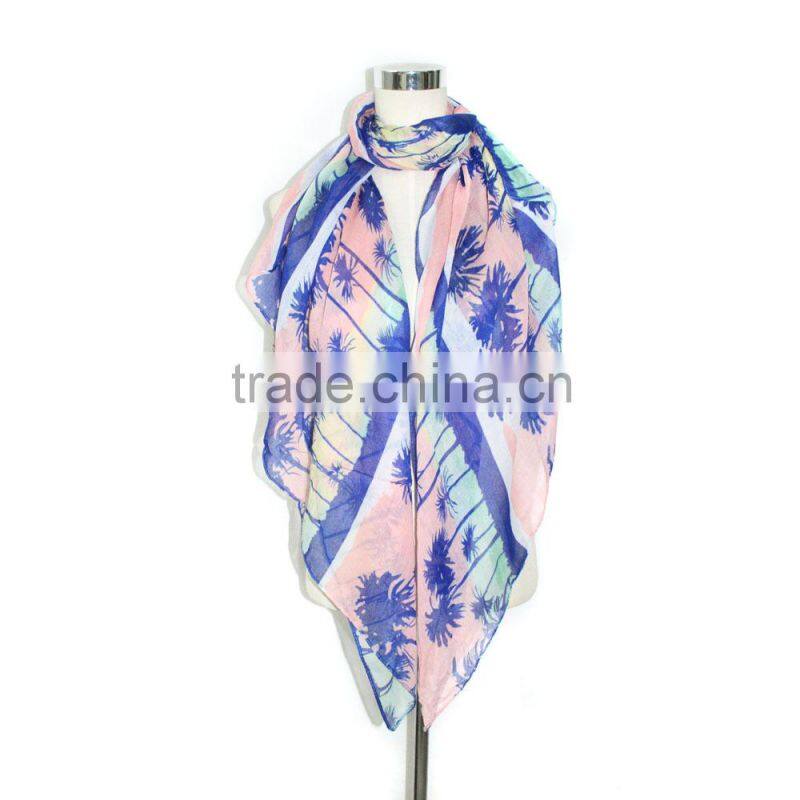coco tree printing spring and summer poly scarves