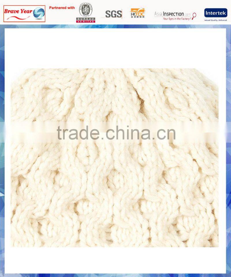white circles cable knit fashion hat beanie with ribbed turn-up