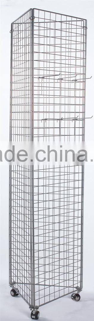 Moving Three-sided Display Rack, Rotate Display Stand with Wheels and Hanger