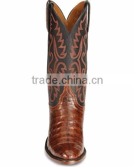 black brown cowgirl&cowboy genuine leather western caiman ultra belly boots wholesale