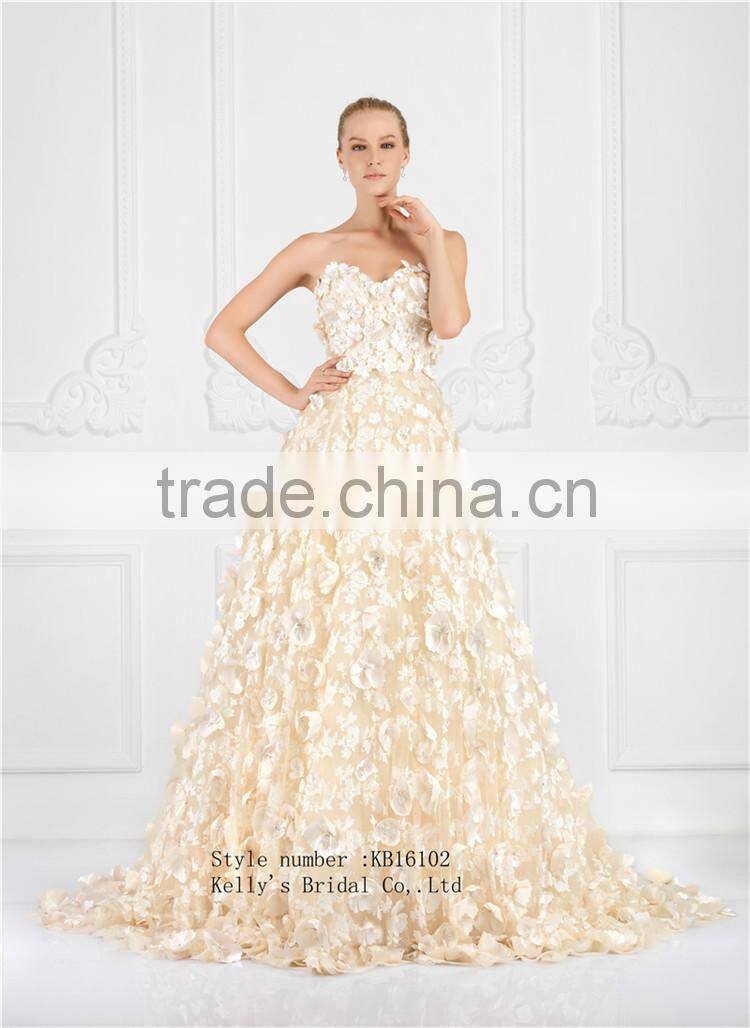 2016 Appliqued excellent A-line style Organza fabric off shoulder sleeveless evening dress/ prom dress