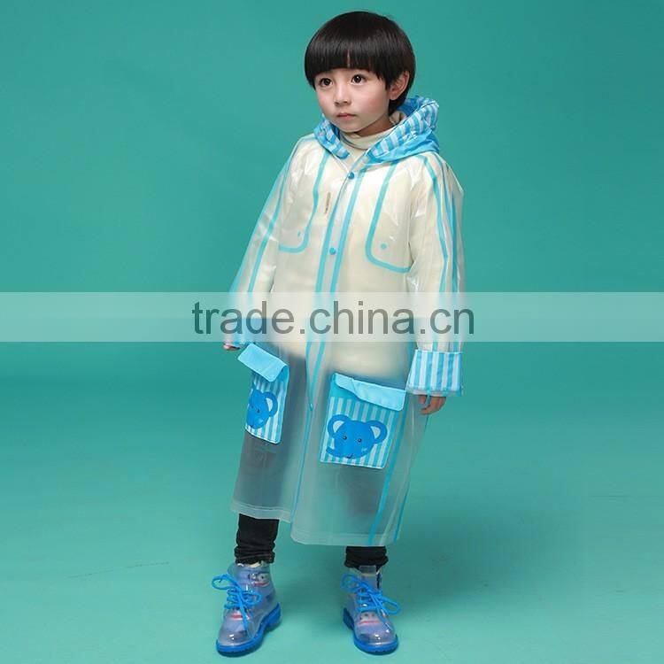 2016 promotional wholesale high quality lovely hooded pvc raincoats for boys