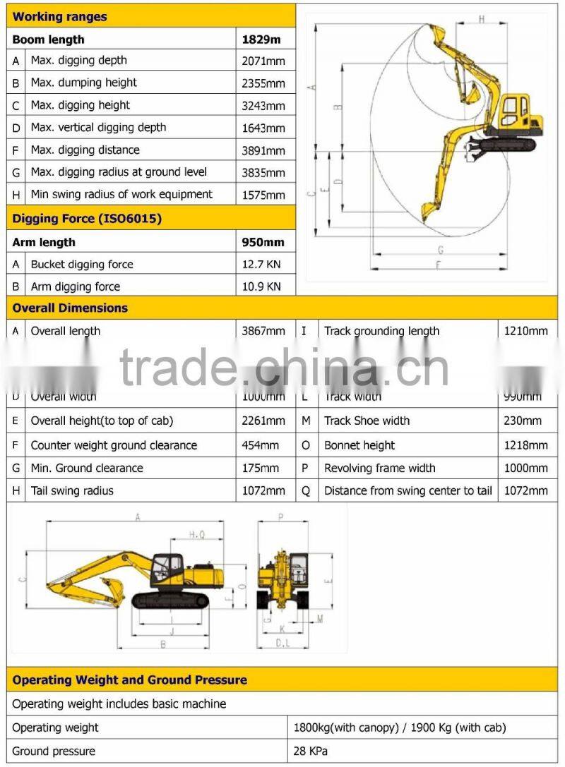 China Cheap CARTER 1.8 Ton Mini Rubber Crawler Excavator , CE / ISO Certificate, CT18-9D