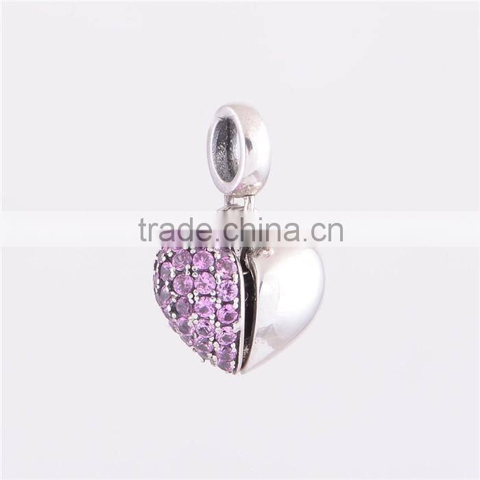 Secret Message Silver Heart Charm With Cubic Zirconia