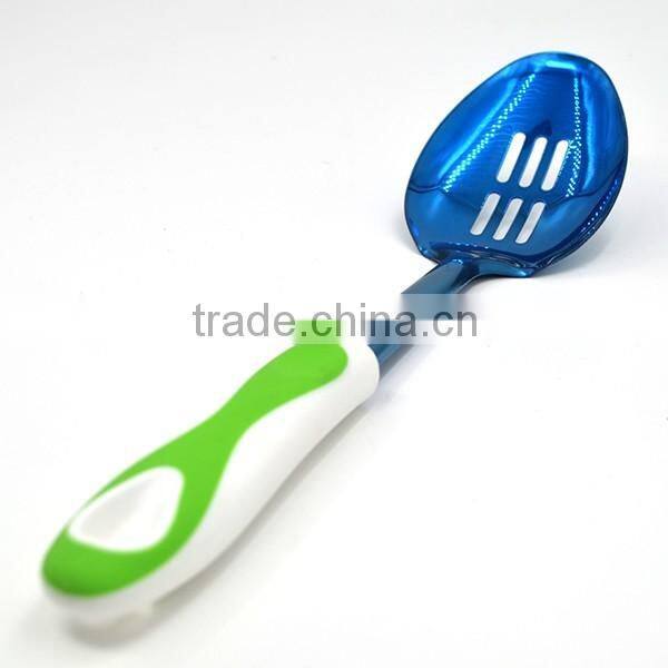Non-stick TPR handle Factory Price titanize kitchen slotted cooking spoon
