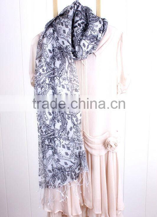 60s/2 worsted wool/silk printed scarfs & shawls