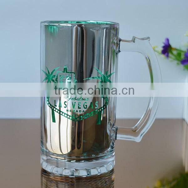 Anniversary glass beer mug with handle for famous scenery