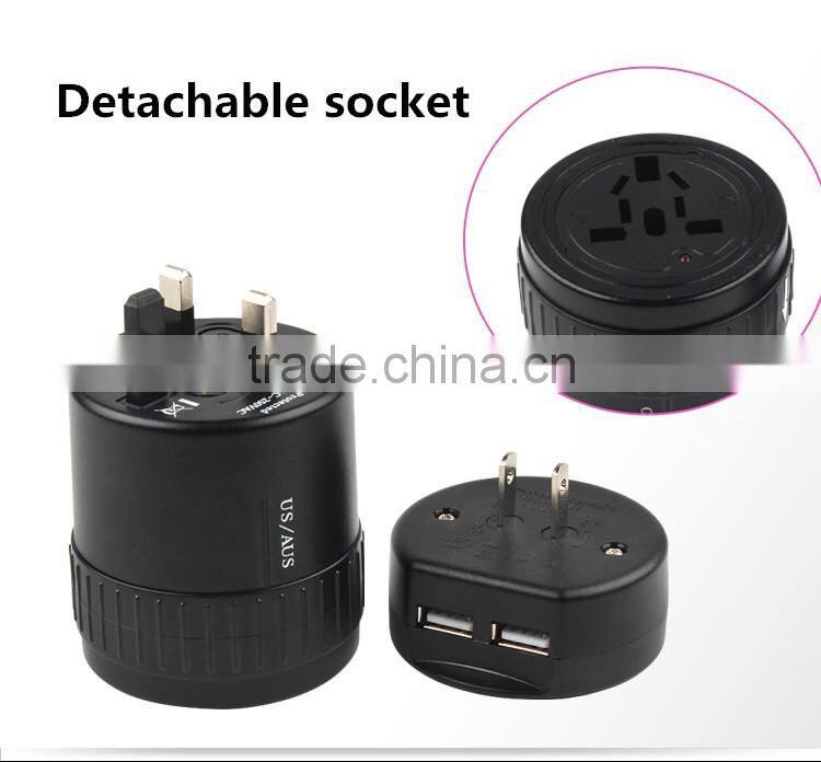 360-Degree Rotating 2 usb Universal Travel Adapter with Zipper Pouch Bag