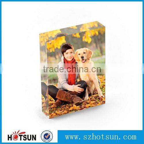 Clear solid acrylic photo block with picture sticker perspex picture block