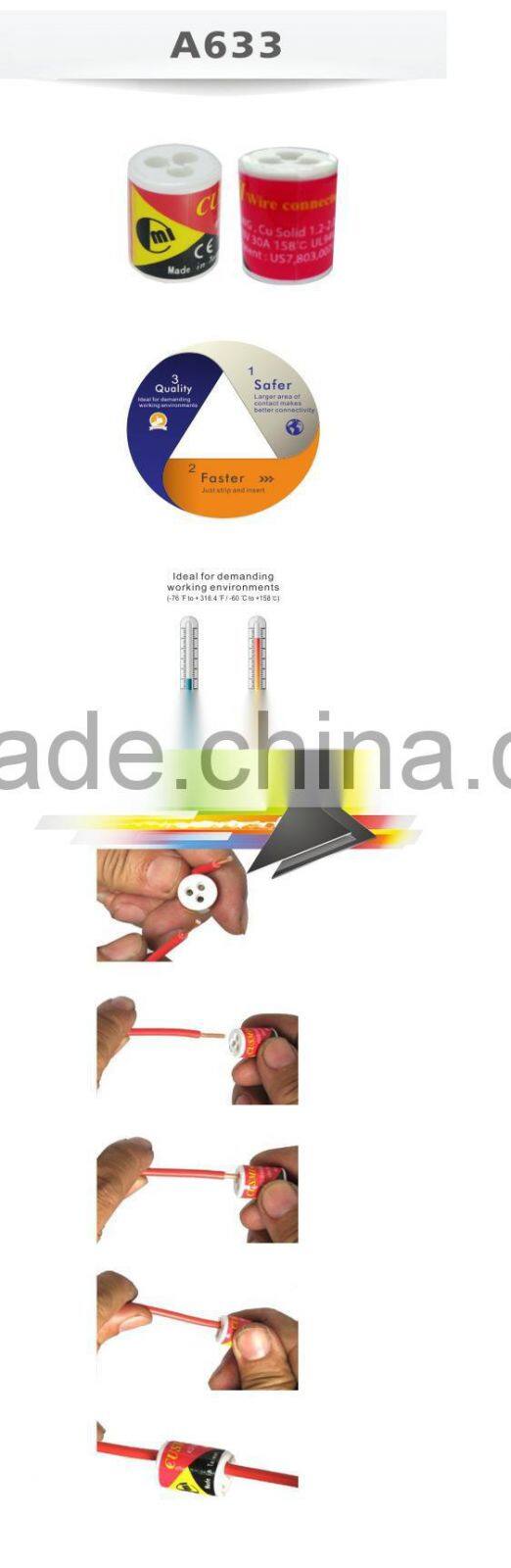 B633 CE APPROVAL 600V 30A SCREWLESS SAFETY PUSH WIRE CONNECTOR