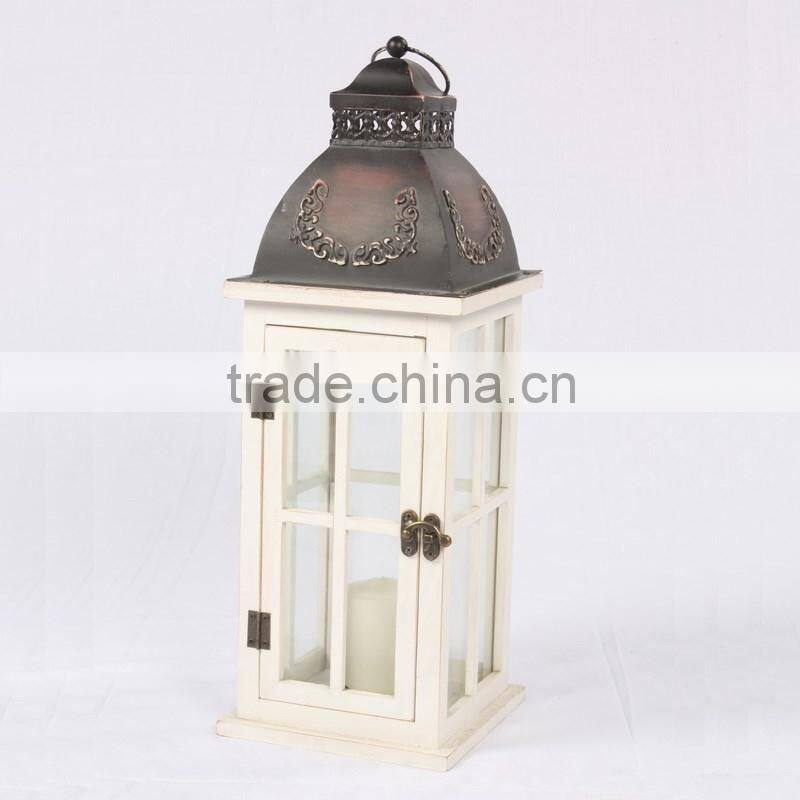 Rustic white wooden metal latnern for Chirstmas decor