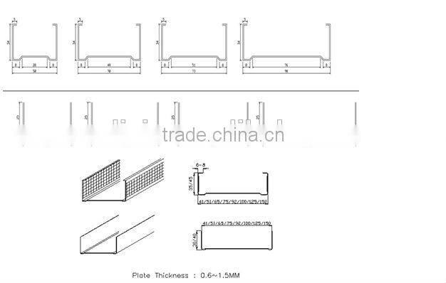 Metal / Steel 0.4 - 1.2mm Stud Roll Forming Machine for Light Steel Stud and Track