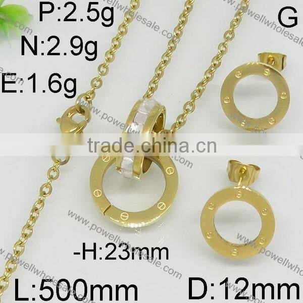 Fashion new designs stainless steel gold plated saudi 22k gold jewelry set