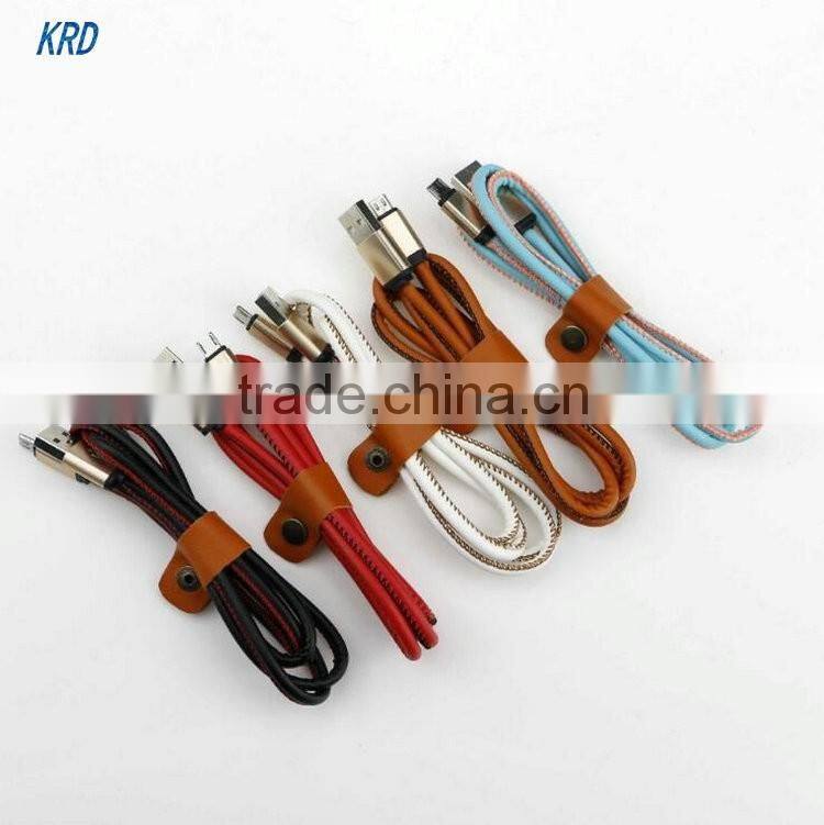 High Quality Colorful Leather Micro USB Data Line Charger Cable For Iphone5s 6 6splus Android Phones